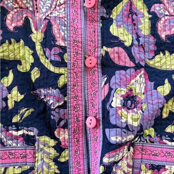 Reversible Women Floral Textured Quilted Jacket Size L Pockets Both Sides P2P 22 - Picture 8 of 12